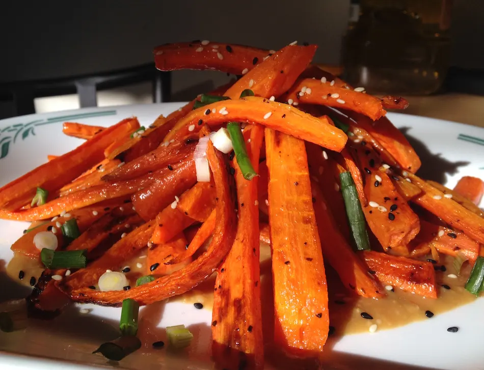 Roasted Carrots with Ginger Miso Dressing