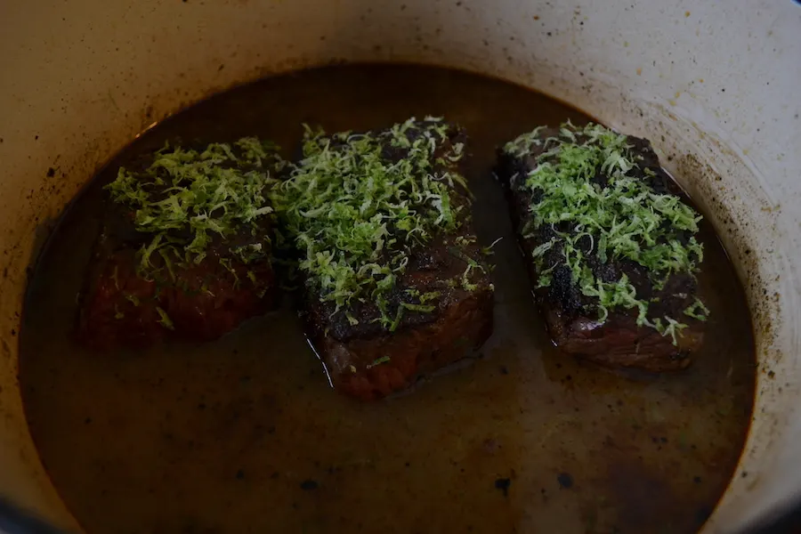 Lime Zest Topped Short Ribs for Short Rib Tacos Full Recipe on BigTasteTinySpace.com