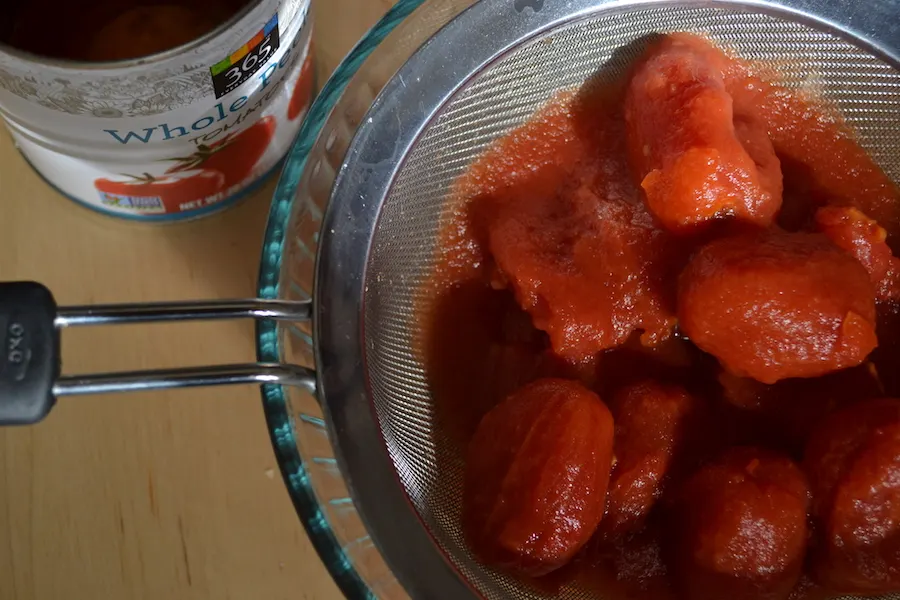 Canned whole tomatoes are the base for an easy roasted Penne a la Vodka. Find the recipe on BigTasteTinySpace.com