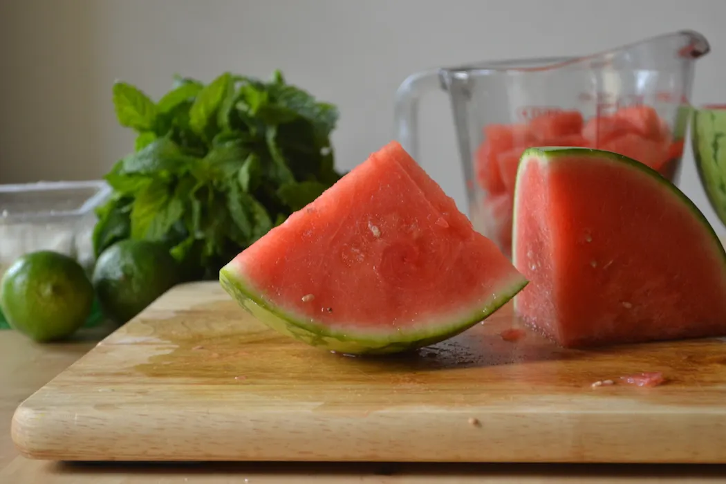 Hunks of watermelon and feta are tossed with mint for an easy salad. Full recipe on BigTasteTinySpace.com
