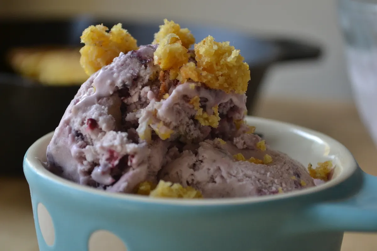 No churn blackberry ice cream is an easy summer treat. Full recipe on BigTasteTinySpace.com